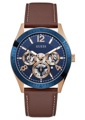 Guess Men's Brown Leather Strap Watch 43mm