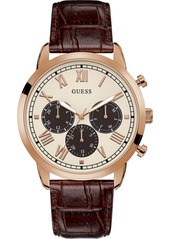 Guess Men's Brown Leather Strap Watch 44mm