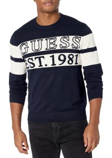 GUESS Men's Bruno Long Sleeve Crew Neck Logo Sweater