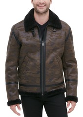 Guess Men's Camo Print Bomber Jacket with Faux Shearling