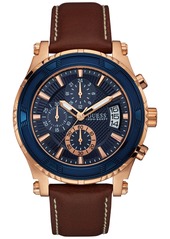 Guess Men's Chronograph Brown Leather Strap Watch 46mm U0673G3