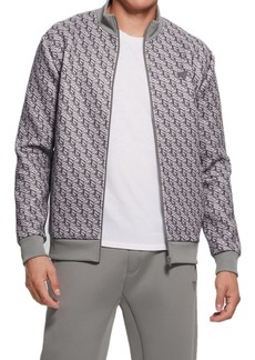 GUESS Men's Colin Full Zip Sweatshirt Macro G Cube Grey-Black