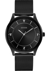 Guess Men's Diamond-Accent Black Stainless Steel Mesh Bracelet Watch 44mm