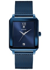 Guess Men's Diamond-Accent Blue Stainless Steel Mesh Bracelet Watch 40x35mm