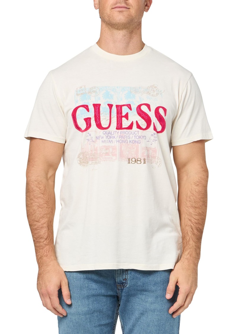 GUESS Men's Eco World Stamps Logo Tee