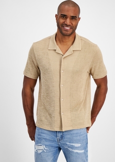 Guess Men's Gauze Short Sleeve Button-Front Camp Shirt - Neutral Sand