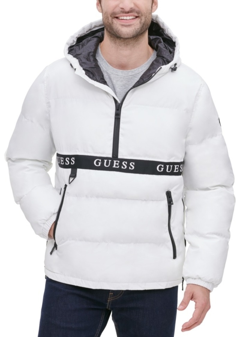 guess men's hooded puffer coat black