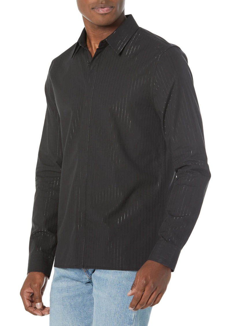 GUESS Men's Long Sleeve Sunset Yarn Dye Shirt Yd Jet Black/Black Lurex