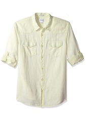 GUESS Men's Long Sleeve Walker Linen Western Shirt with Roll Tab  XL