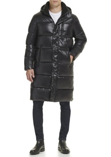 GUESS Men's Full Length Mid-Weight Puffer Jacket with Removable Hood