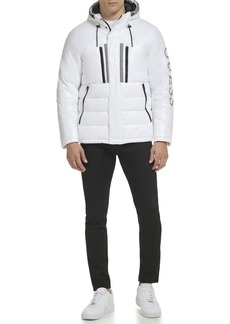 GUESS Men's Mid-Weight Puffer Jacket with Logo Sleeve