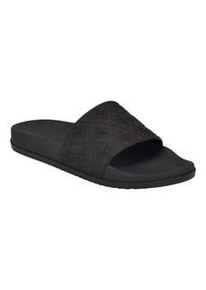 Guess Men's Oiyan Embossed Branded Fashion Slide Sandal - Black