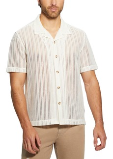 Guess Men's Panama Textured-Knit Stripe Button-Down Camp Shirt - London Fog