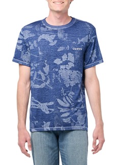 GUESS Men's Shirt Blue and White Leaves AOP