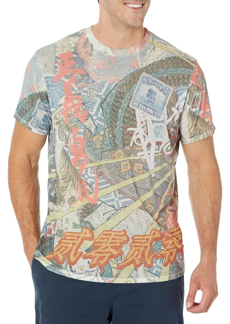 GUESS Men's Short Sleeve BSC East Scroll Collage T-Shirt