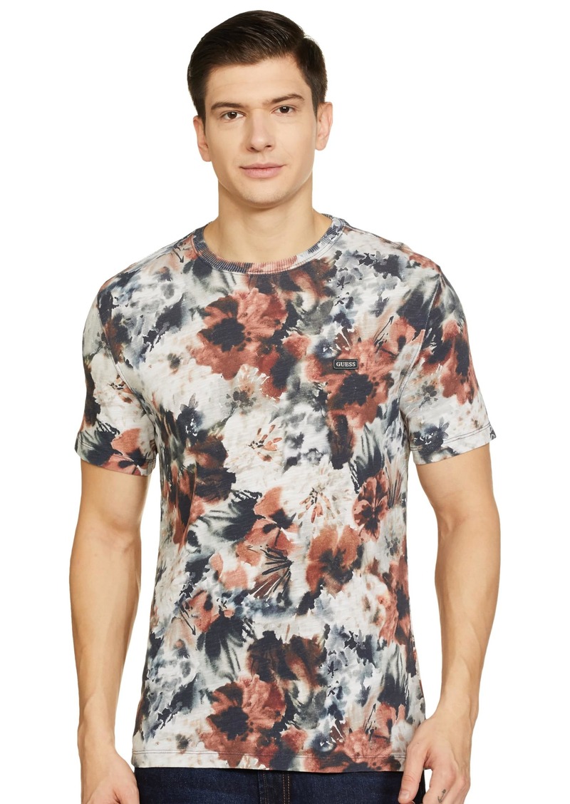 GUESS Men's Short Sleeve Eco Slub Tee AOP Flower Watercolor