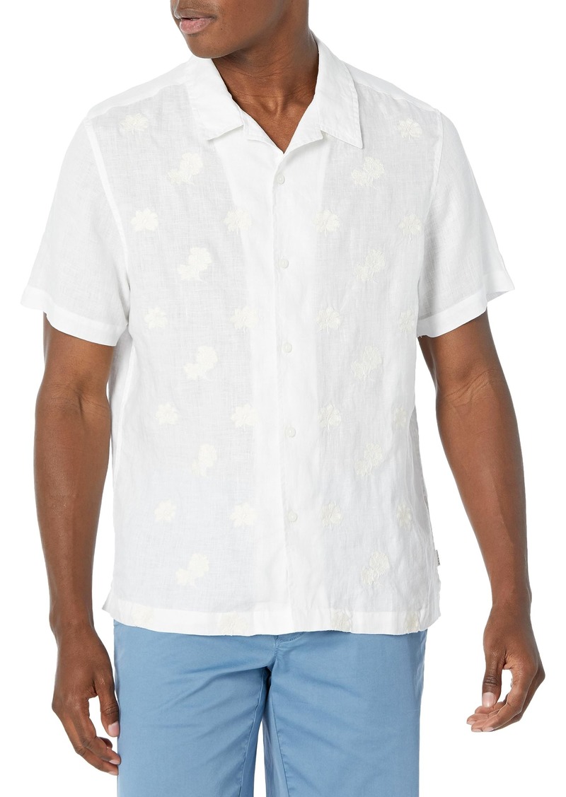 GUESS Men's Short Sleeve Island Linen Embroidered Shirt