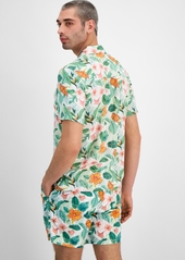 Guess Men's Short Sleeve Palm Print Camp Shirt - AOP GREEN AND PINK FOLIAGE