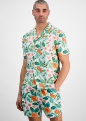 Guess Men's Short Sleeve Palm Print Camp Shirt - AOP GREEN AND PINK FOLIAGE