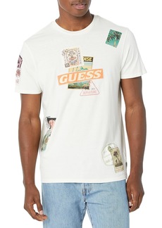 GUESS Men's Short Sleeve World Stamp Collage Tee