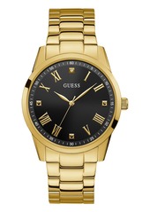 Guess Men's Stainless Steel Gold-Tone Diamond Watch 42MM, Created for Macy's