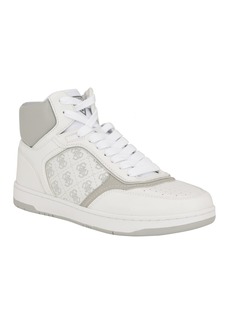 Guess Men's Towen Branded High Top Fashion Sneakers - Light Gray, White Logo Multi