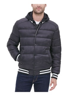 GUESS Men's Varsity Puffer Jacket with Hood black Extra Large