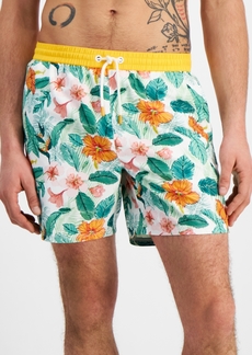 Guess Men's Vintage-Print Floral Swim Trunks - AOP GREEN AND PINK FOLIAGE