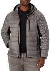 GUESS Men's Wind & Water Resistant Hooded Puffer Jacket with Side Stretch Panels