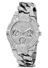 GUESS Multifunction Crystal Pavé Curb Chain Bracelet Watch