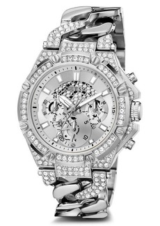 GUESS Multifunction Crystal Skeleton Curb Chain Bracelet Watch
