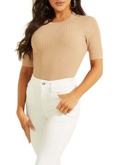 GUESS Naomi Ribbed Short Sleeve Sweater in Light Rum at Nordstrom