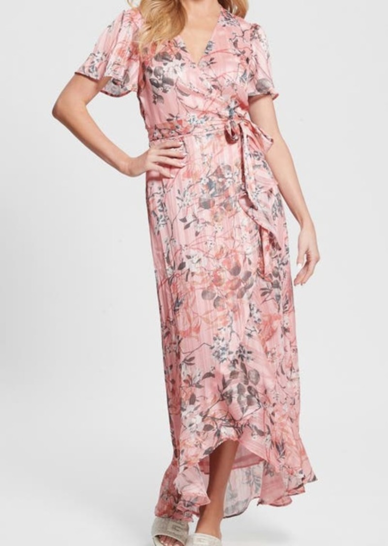 GUESS New Juna Metallic Floral Print Wrap Dress