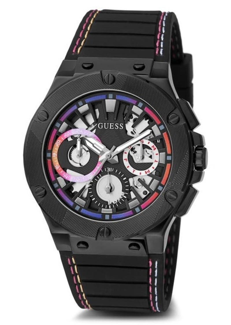 GUESS Ombré Multifunction Silicone Strap Watch