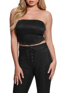 GUESS Python Embossed Strapless Faux Leather Crop Top
