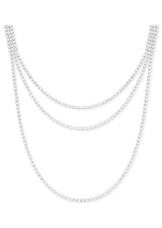 "Guess Rhinestone Layered Tennis Necklace, 16"" + 2"" extender - Silver/Crystal"
