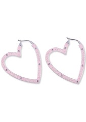 Guess Silver-Tone Crystal Pink Heart Hoop Earrings