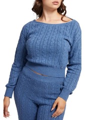 GUESS Tanya Cable Crop Sweater in Nordic Sea at Nordstrom