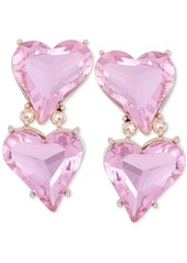 Guess Tonal Crystal Heart Clip-On Double Drop Earrings - Pink