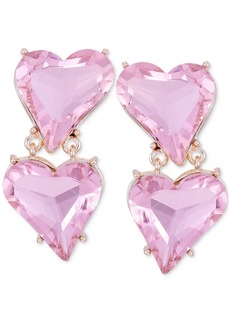 Guess Tonal Crystal Heart Clip-On Double Drop Earrings - Pink