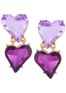Guess Tonal Crystal Heart Clip-On Double Drop Earrings - Purple
