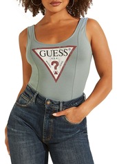 GUESS Triangle Logo Bodysuit in Dusty Teal at Nordstrom