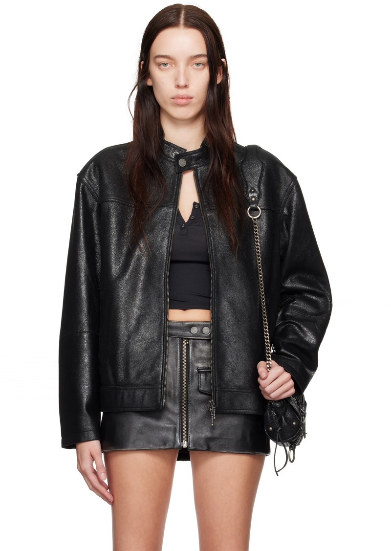 GUESS USA Black Crackled Leather Jacket