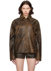 GUESS USA Brown Crackle Leather Jacket