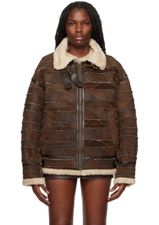 GUESS USA Brown Patchwork Faux-Shearling Jacket