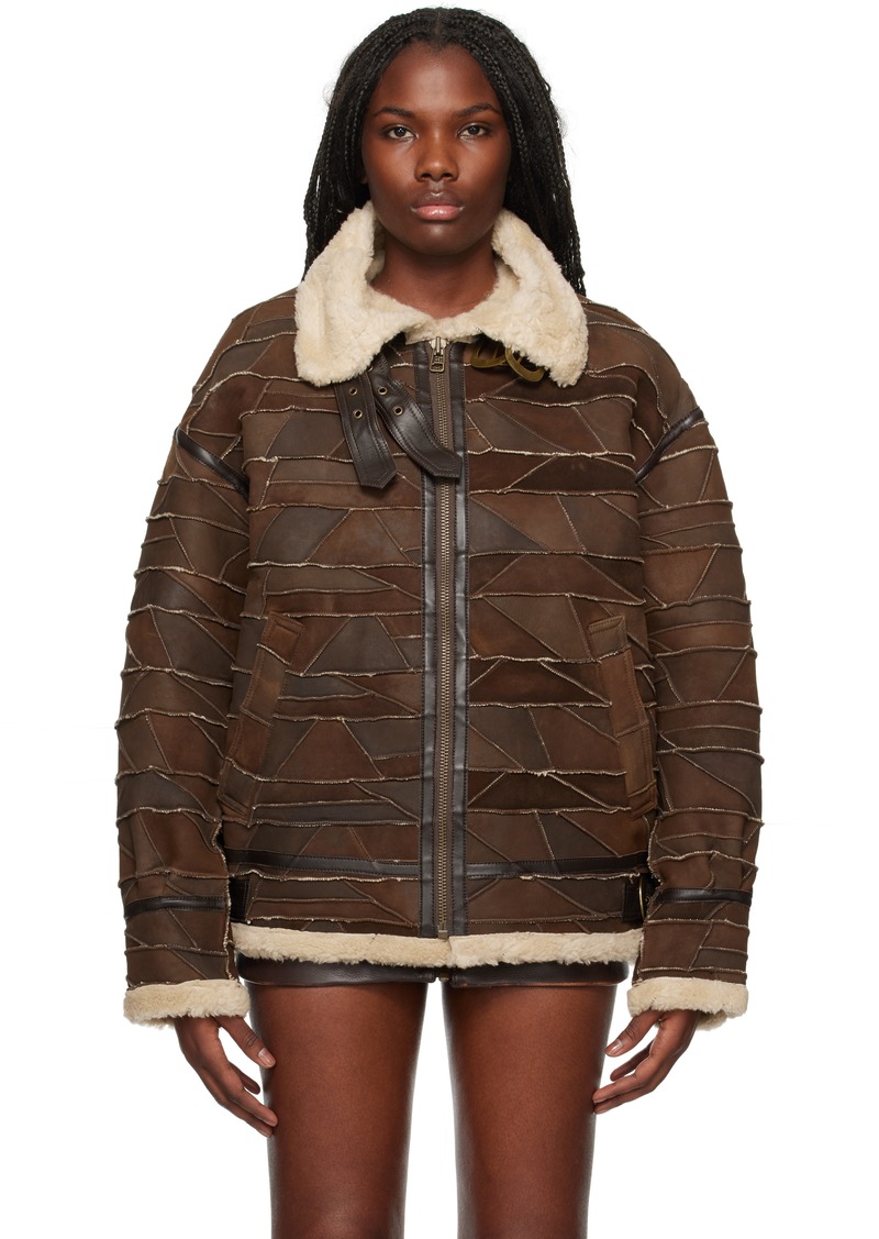 GUESS USA Brown Patchwork Faux-Shearling Jacket