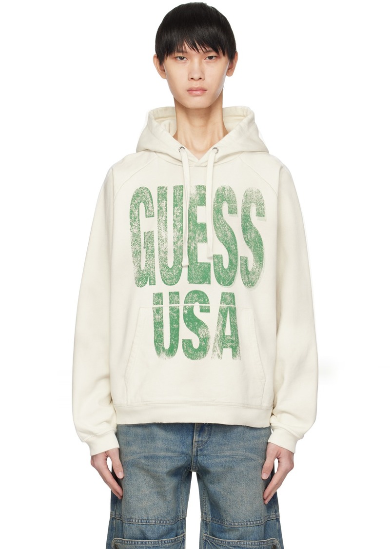 GUESS USA Off-White Printed Hoodie