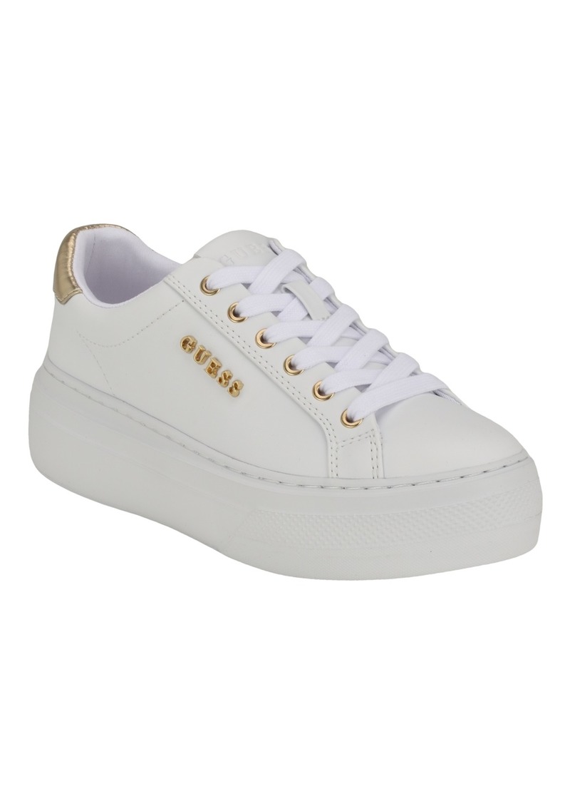 Guess Women's Amera Lace Up Fashion Platform Logo Sneakers - White, Gold