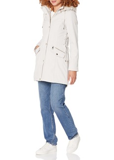 GUESS womens Belted Softshell-jacket With Hood Transitional Jacket   US