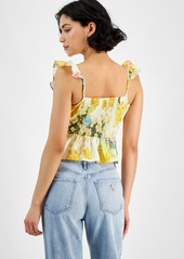 Guess Women's Carine Floral-Print Peplum Sleeveless Top - GOLD COAST FLORAL PRINT